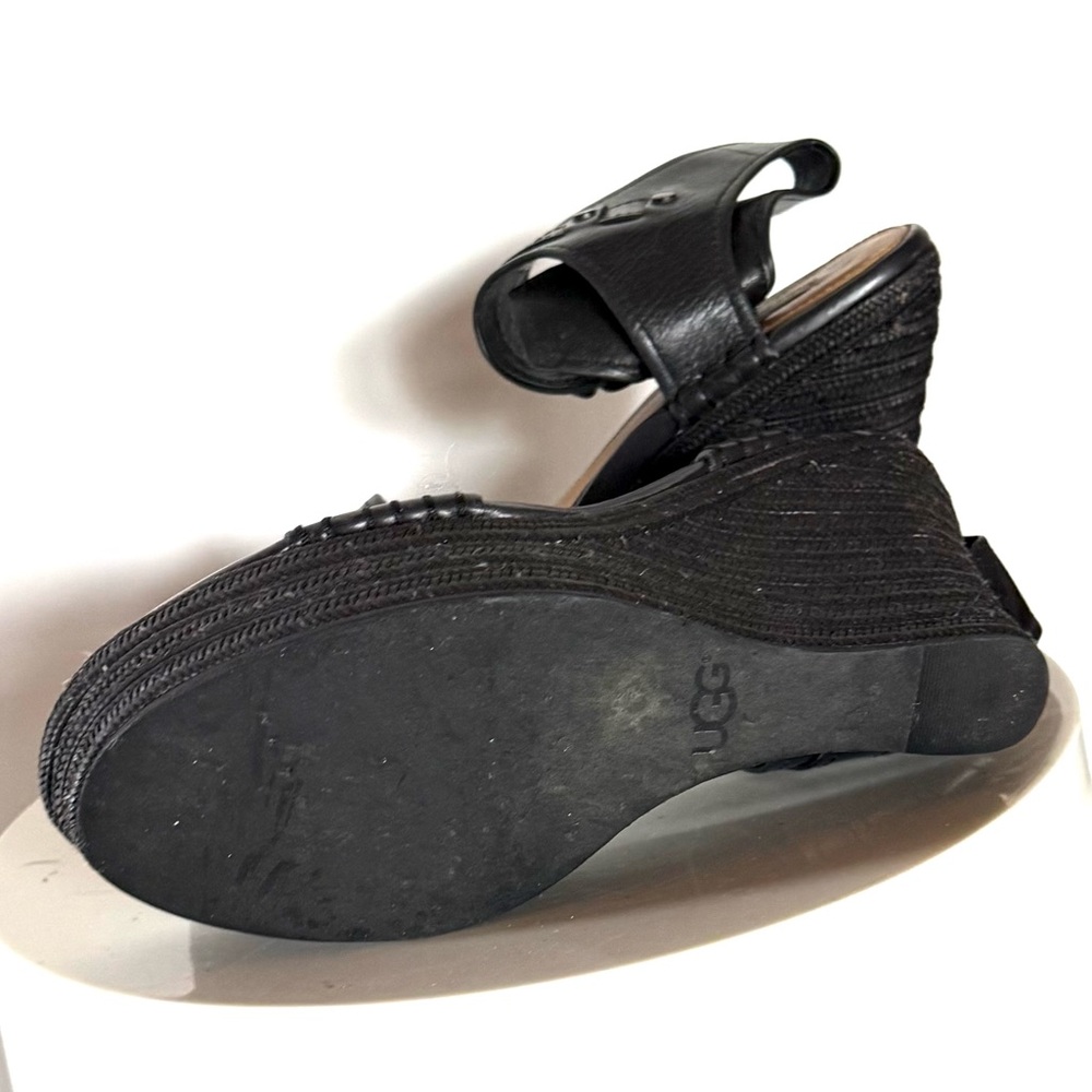 Ugg Black Leather High Heel Wedge Sandals - Picture 7 of 7